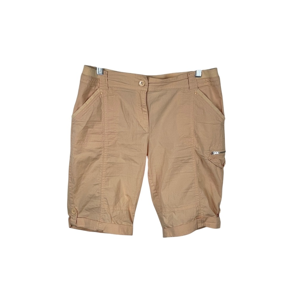 Chicos Peach Cotton Blend Cargo Shorts Elastic Waist Size 1.5 US 10 Large